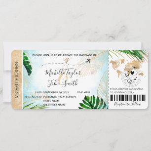 Destination Wedding Boarding Pass Plane Tropical  Invitation