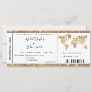 Destination Wedding Boarding Pass Ticket Gold Plan Invitation