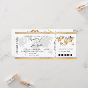 Destination Wedding Boarding Pass Ticket Gold Plan Invitation