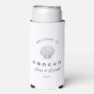 Destination Wedding Cancun Black and White Seltzer Can Cooler