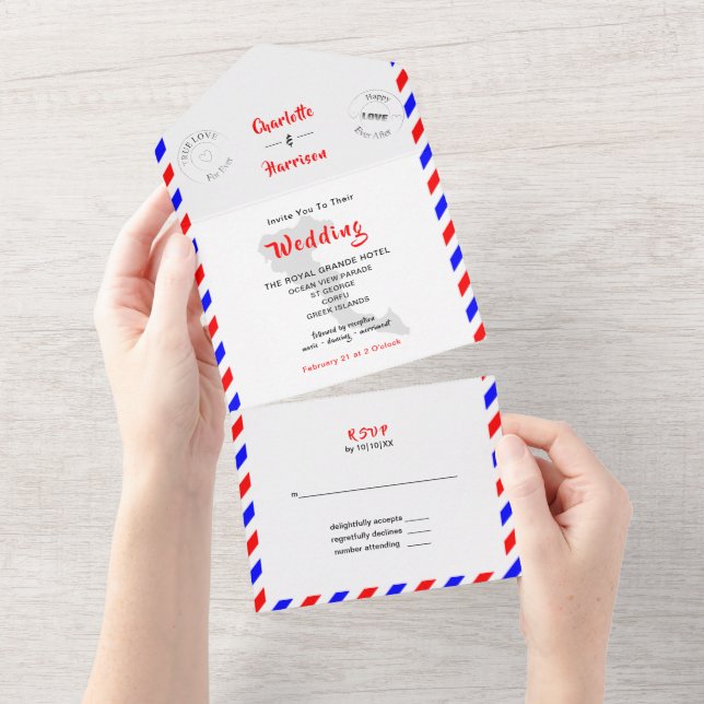 Destination Wedding Corfu Greece Airmail All In On One Invitation (Tearaway)