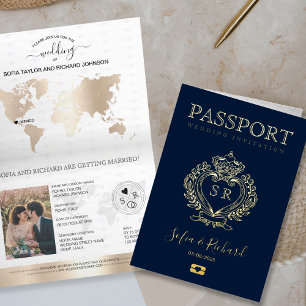 Destination Wedding Crest Passport Monogram Foil Greeting Card