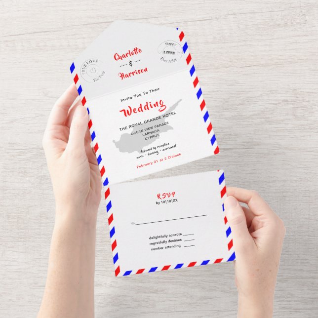 Destination Wedding Cyprus Airmail All In One Invi Invitation (Tearaway)