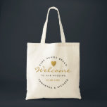 Destination Wedding Gold Heart Guest Welcome Tote Bag<br><div class="desc">Welcome guests for your destination wedding with personalised gifts. The modern and stylish wedding welcome tote bags lets you share your joy. Personalise with the location of your wedding, bride and groom names,  and wedding date.</div>