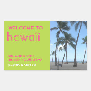 Destination wedding green tropical gift bag label