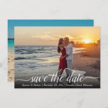 Destination Wedding Handwritten Modern 2 Photo Save The Date<br><div class="desc">Perfect Destination wedding save the date is sophisticated and simple in hand lettered calligraphy. Elegant white calligraphy script overlay save the date or wedding announcement. For matching products,  please visit the JustFharryn Zazzle store,  or contact the designer,  c/o Fharryn@yahoo.com All rights reserved. #zazzlemade #bohochic #springwedding #summerwedding</div>