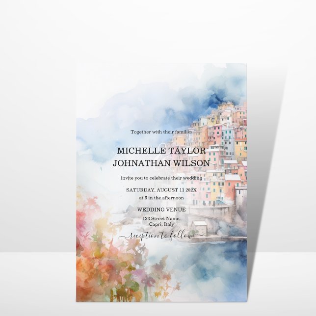 Destination Wedding Italy Cinque Terre Watercolor Invitation (Creator Uploaded)