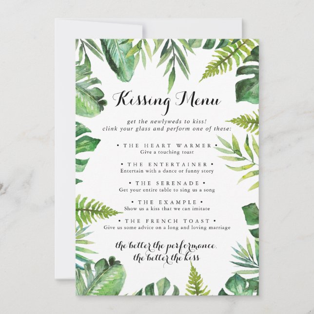 Destination Wedding Kissing Menu Game Card (Front)