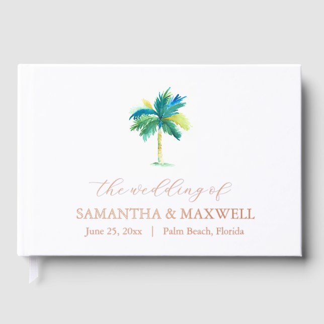 Destination Wedding Minimal Watercolor Palm Tree  Guest Book (Front)