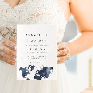 Destination Wedding Navy Blue Gray Indigo Invitation