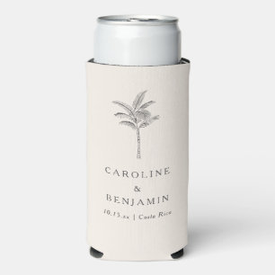 Destination Wedding Palm Tree Slim Elegant Custom Seltzer Can Cooler