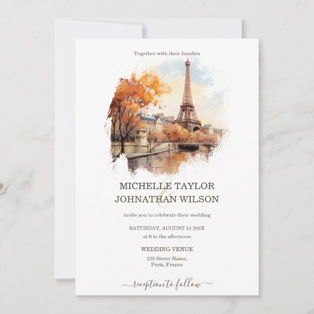Destination Wedding Paris Eiffel Tower France Invitation (Front)