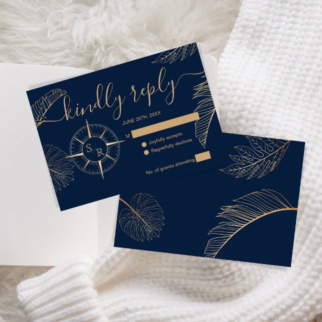 Destination Wedding Passport Compass Monogram RSVP Card (destination wedding compass)