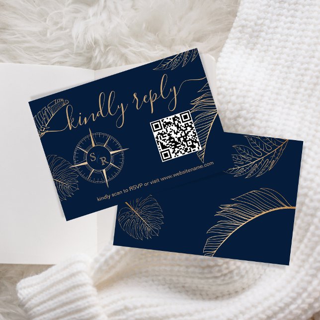 Destination Wedding Passport Compass QR Code RSVP Card (destination wedding compass)