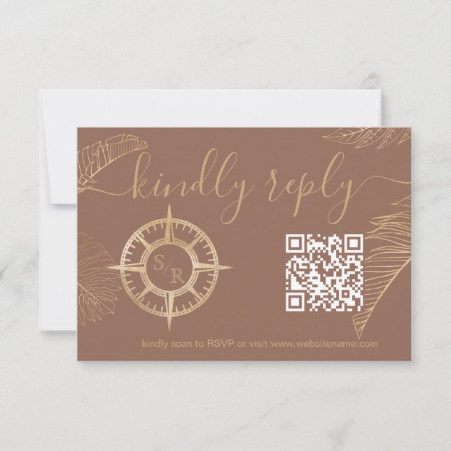 Destination Wedding Passport Compass QR Code RSVP Card (Front)