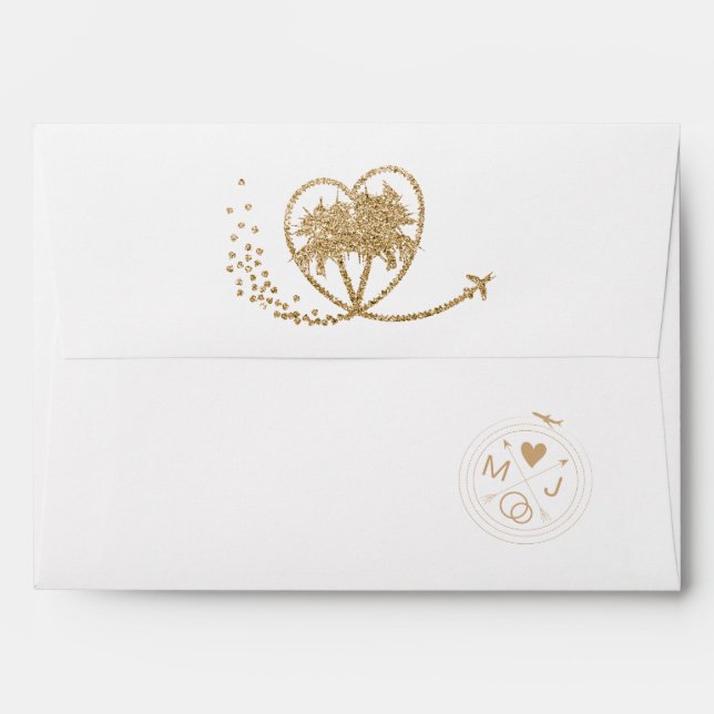 Destination Wedding Passport GlitterGold World Map Envelope (Back (Top Flap))