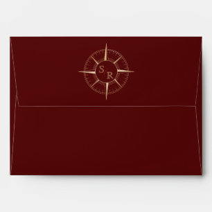 Destination Wedding Passport Gold Burgundy Compass Envelope