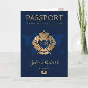 Destination Wedding Passport Gold Crest Italy Invitation