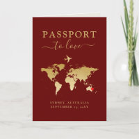 Destination Wedding Passport Red Gold Map + Heart