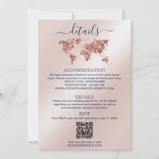 Destination Wedding Passport World Map  Details Invitation (Front)