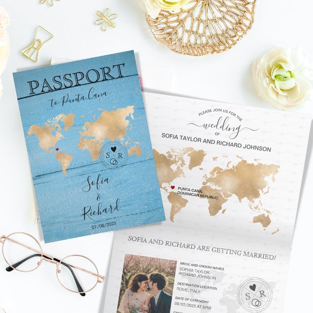 Destination Wedding Passport World Map Dominican Invitation (Creator Uploaded)