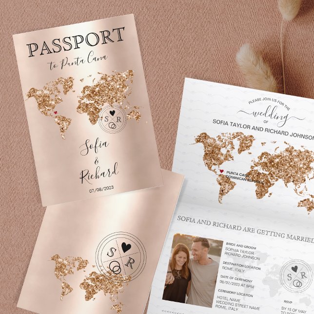 Destination Wedding Passport World Map Glitter Invitation (Creator Uploaded)