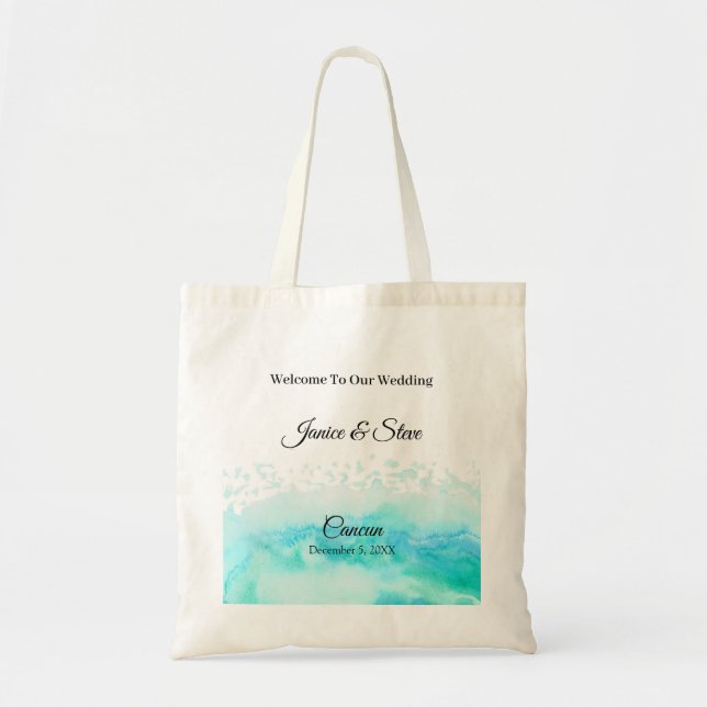 Destination Wedding Personalised Cancun Wedding  Tote Bag (Front)