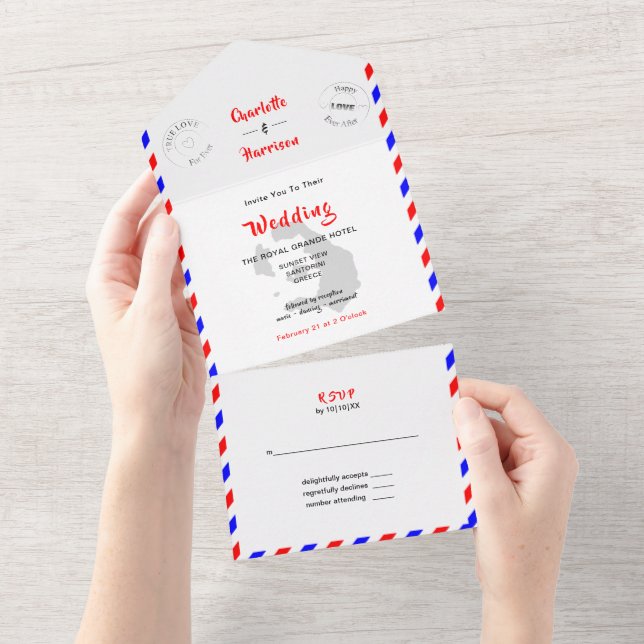 Destination Wedding Santorini Greece Airmail All In One Invitation (Tearaway)