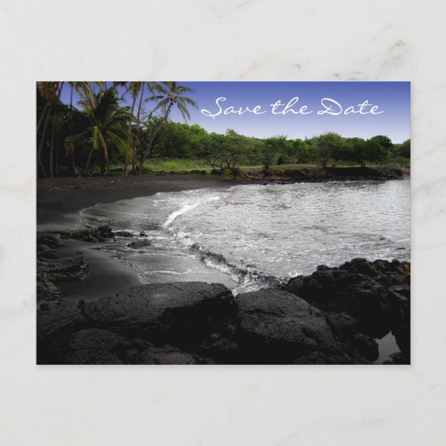 Destination Wedding Save the Date, Black Sand Announcement Postcard (Front)