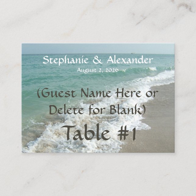 Destination Wedding Table Name Place Cards, Custom Card (Front)