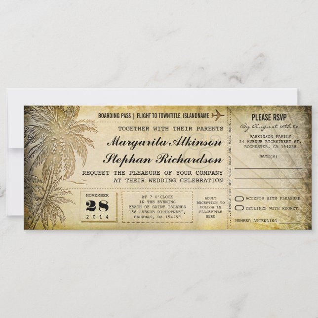 destination wedding tickets with RSVP Invitation (Front)