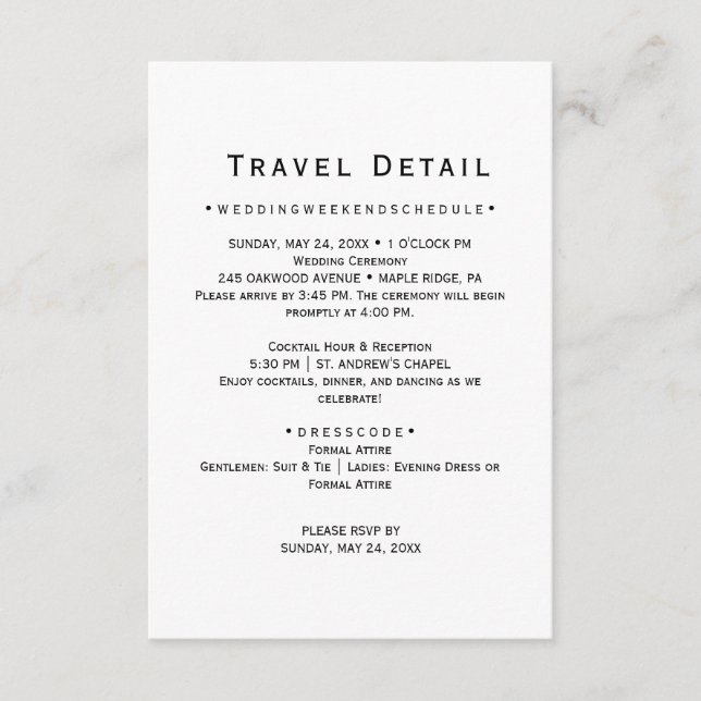 Destination Wedding Travel Details Card (Front)