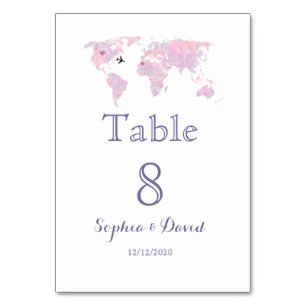Destination Wedding Travel Watercolor World Map Table Number