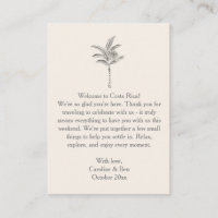 Destination Wedding Welcome Note Palm Tree