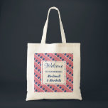 Destination Wedding Welcome USA AMERICA Custom Tote Bag<br><div class="desc">A great welcome gift for your guests at your AMERICAN destination wedding. Design shows flag of the USA in a tiled pattern, and a centre panel where you can customise your greeting, event and add your name(s) or text. Ideal Thank You gift when you add wedding information, beach accessories and...</div>