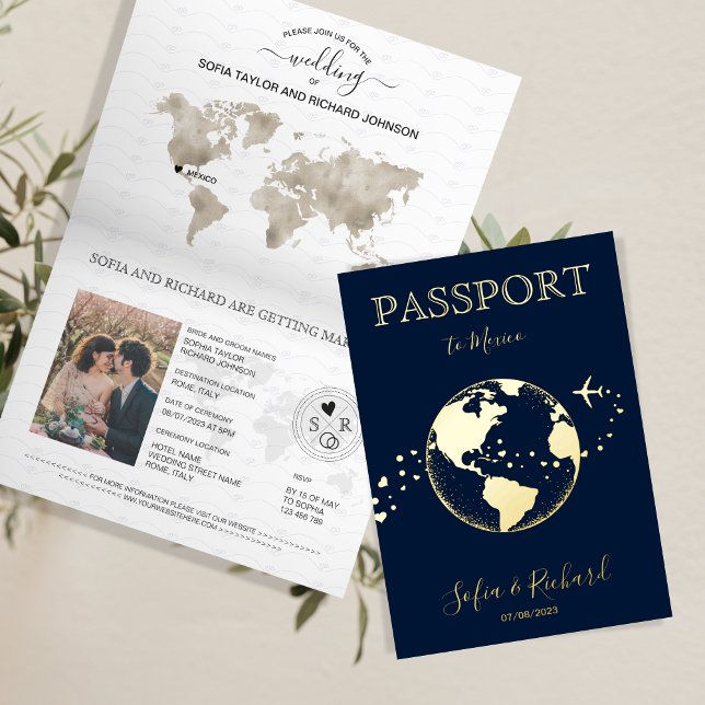Destination Wedding World Globe Passport Modern Foil Greeting Card (Creator Uploaded)