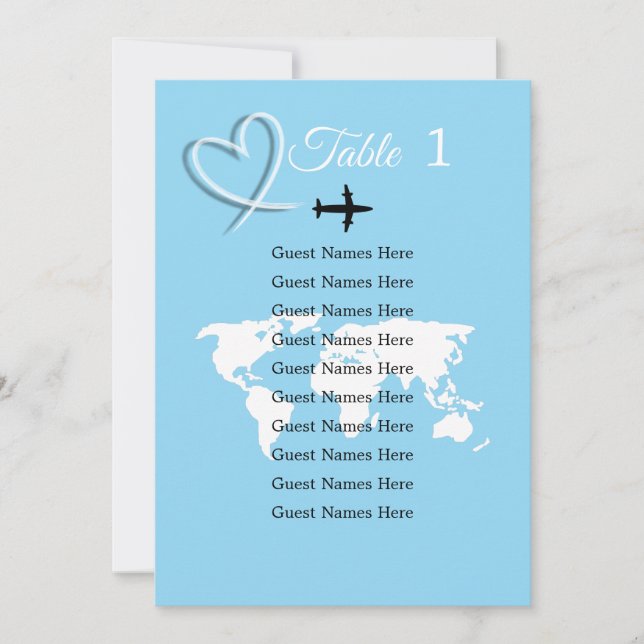 Destination Wedding World Map Table Plan Card (Front)