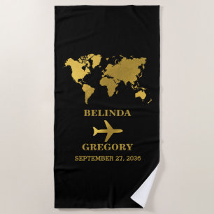 Destination Wedding World Passport Black Gold Beach Towel
