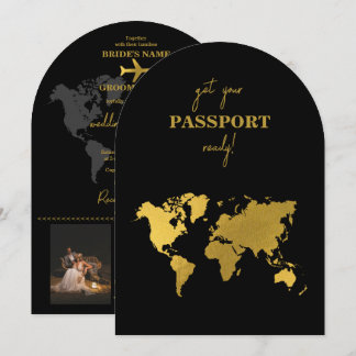Destination Wedding World Passport Black Gold Invitation