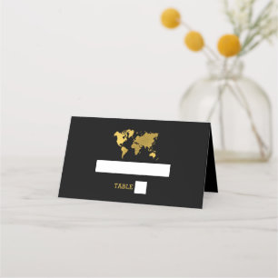 Destination Wedding World Passport Black Gold Place Card