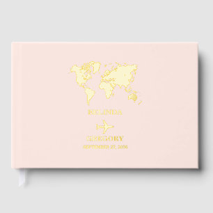 Destination Wedding World Passport Blush Pink Gold Guest Book