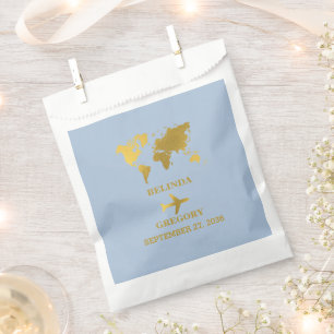 Destination Wedding World Passport Dusty Blue Gold Favour Bag