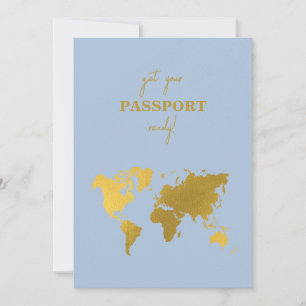 Destination Wedding World Passport Dusty Blue Gold Save The Date