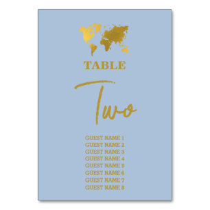Destination Wedding World Passport Dusty Blue Gold Table Number