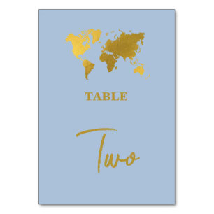 Destination Wedding World Passport Dusty Blue Gold Table Number