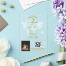 Destination Wedding World Passport Gold Clear Acrylic Invitations