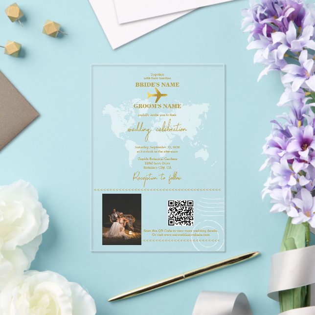 Destination Wedding World Passport Gold Clear Acrylic Invitations (Insitu (Wedding))