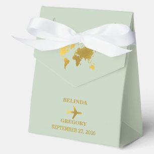 Destination Wedding World Passport Sage Green Gold Favour Box