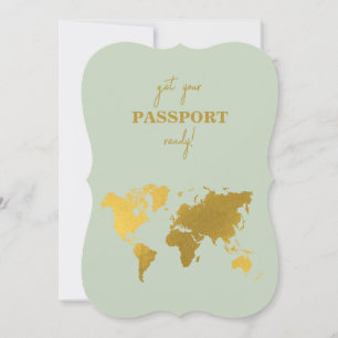 Destination Wedding World Passport Sage Green Gold Invitation