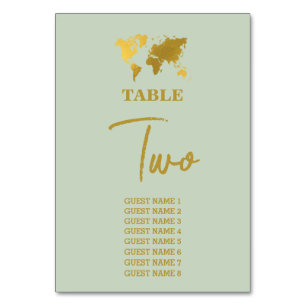 Destination Wedding World Passport Sage Green Gold Table Number